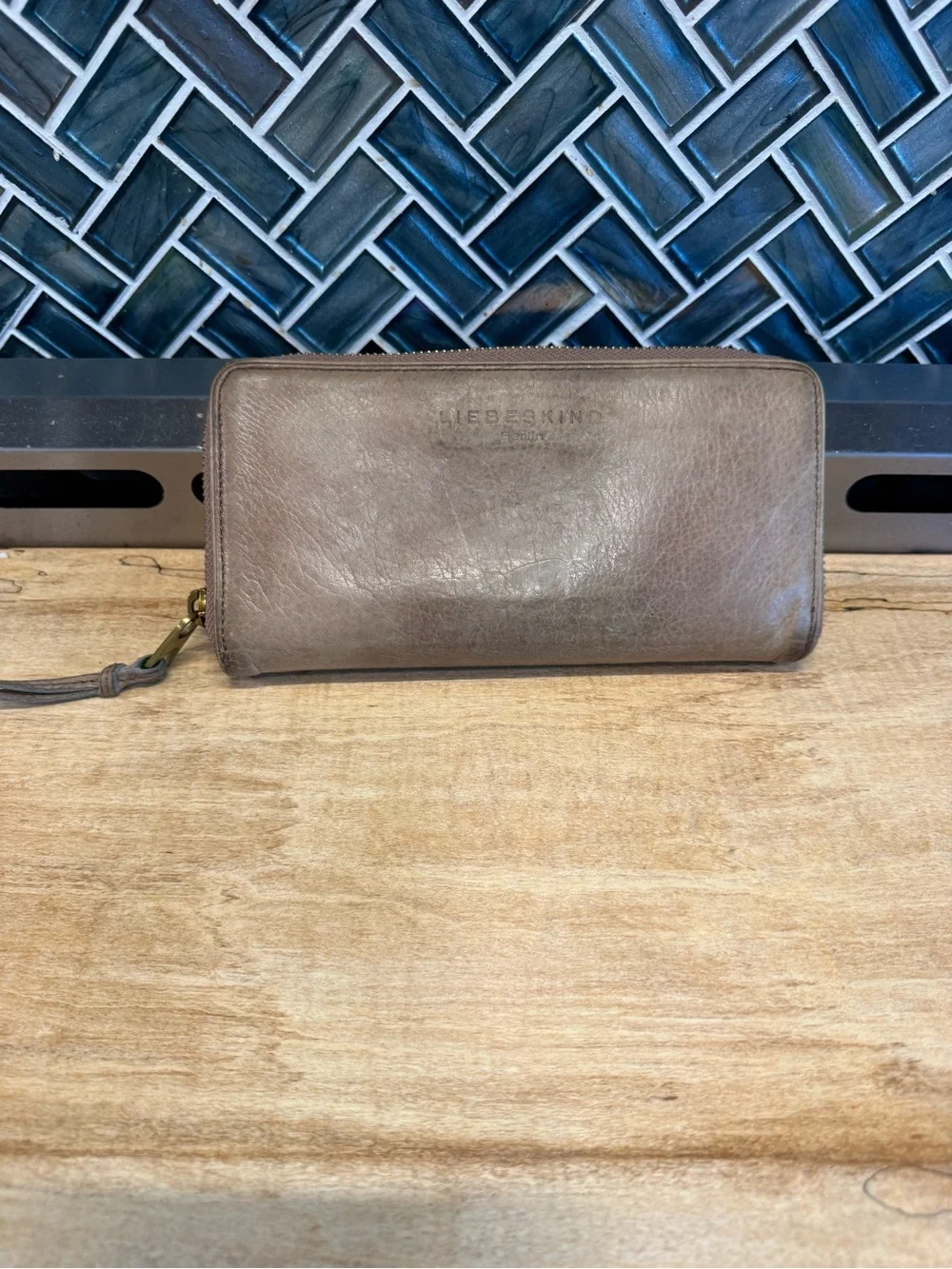 Liebeskind Taupe Leather Zip-Around Wallet with Studs